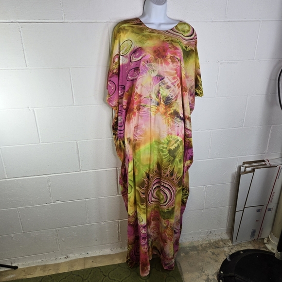 Vtg Colorful Abstract Hippie Boho Mrs Roper Caftan Kaftan Dress - Picture 8 of 8